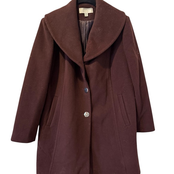 🍷 Anne Klein Wool Blend Coat – Size 12P – Deep Wine Burgundy - Picture 7 of 10